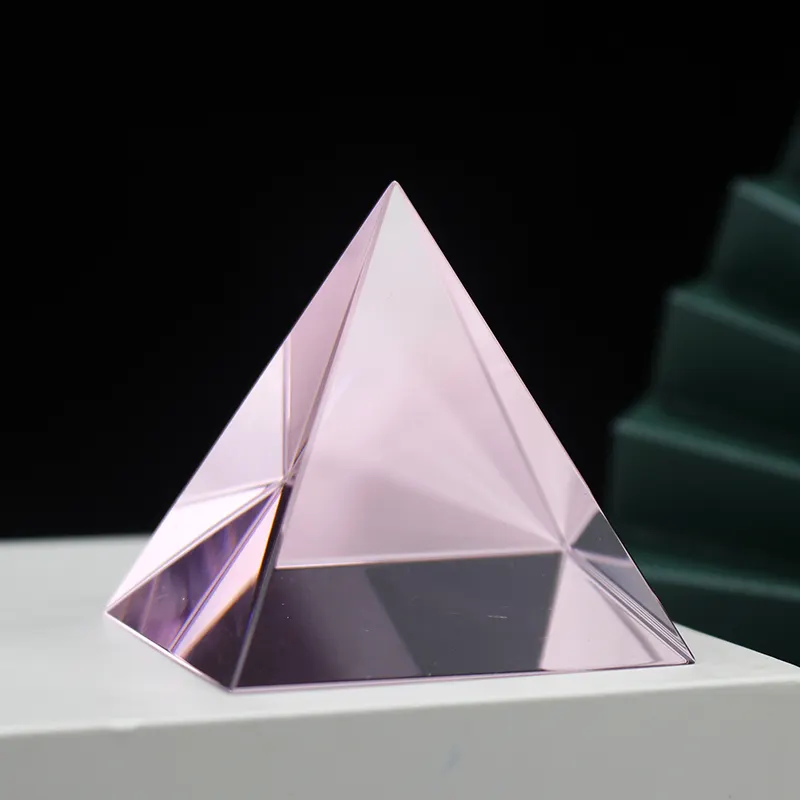 Kristal kuarsa merah muda penyembuhan alami piramida Mesir kaca kisi warna kosong piramida kustom