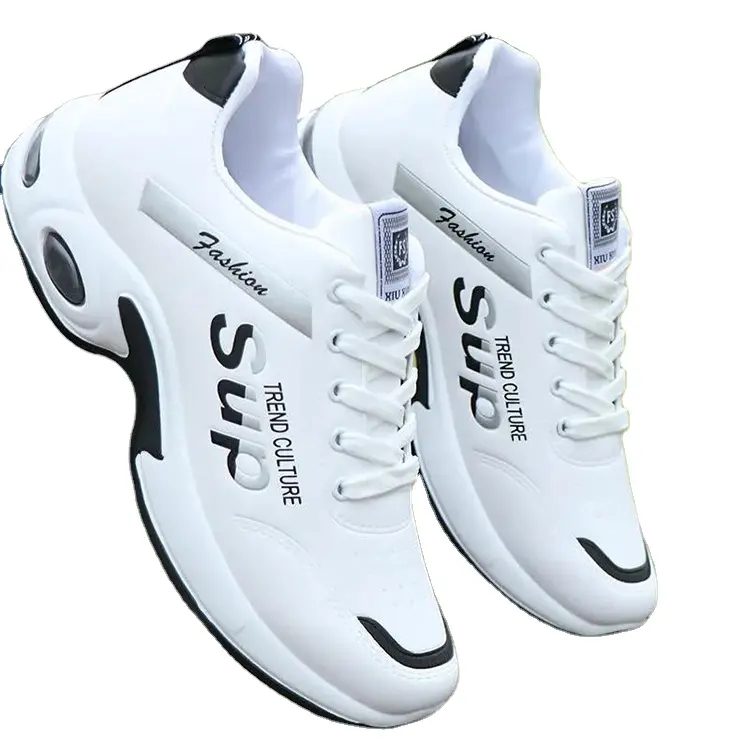 Fabricantes al por mayor de los hombres de cuero PU impermeable deportes estudiantes corriendo zapatos blancos Casuales