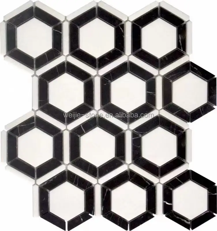 Factory black and white marble Bathroom Mosaic Art Ready To Ship Bathroom Mosaic Tiles