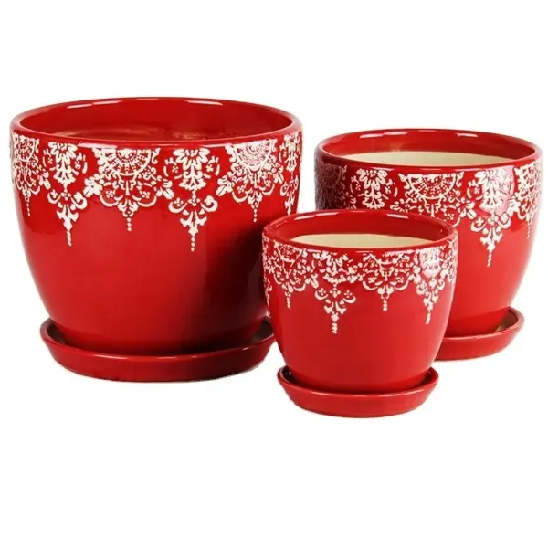 Chinesischer rot glasierter Keramik blumentopf, der im Satz verkauft