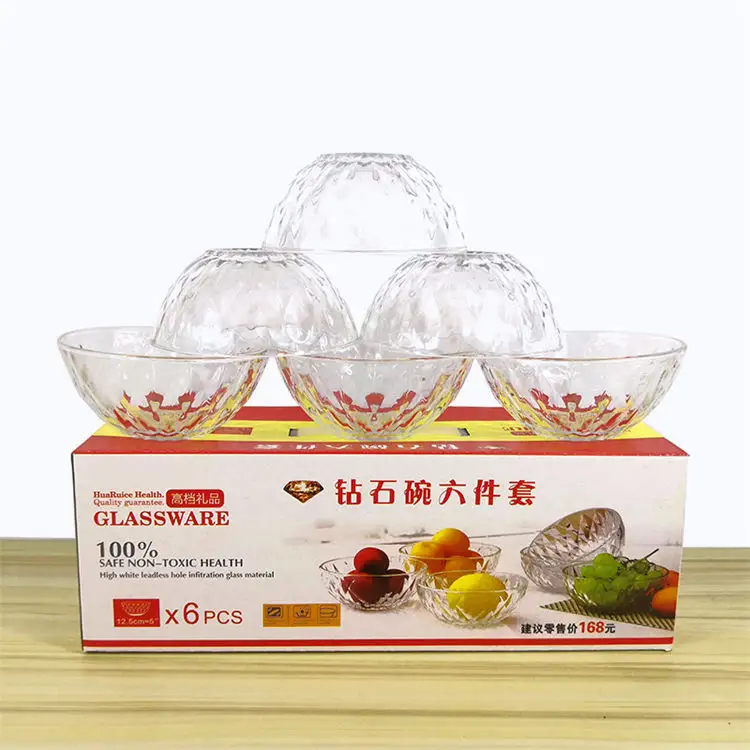 Vaisselle en verre transparent bol en diamant ensemble de six pièces ensemble de bol en verre à salade Offre Spéciale de Restaurant à domicile