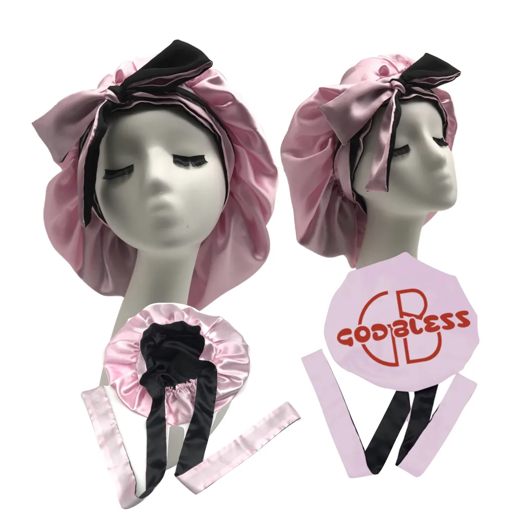 silk hair bonnets with tie Wholesale High Quality custom logo hair designer bonnet