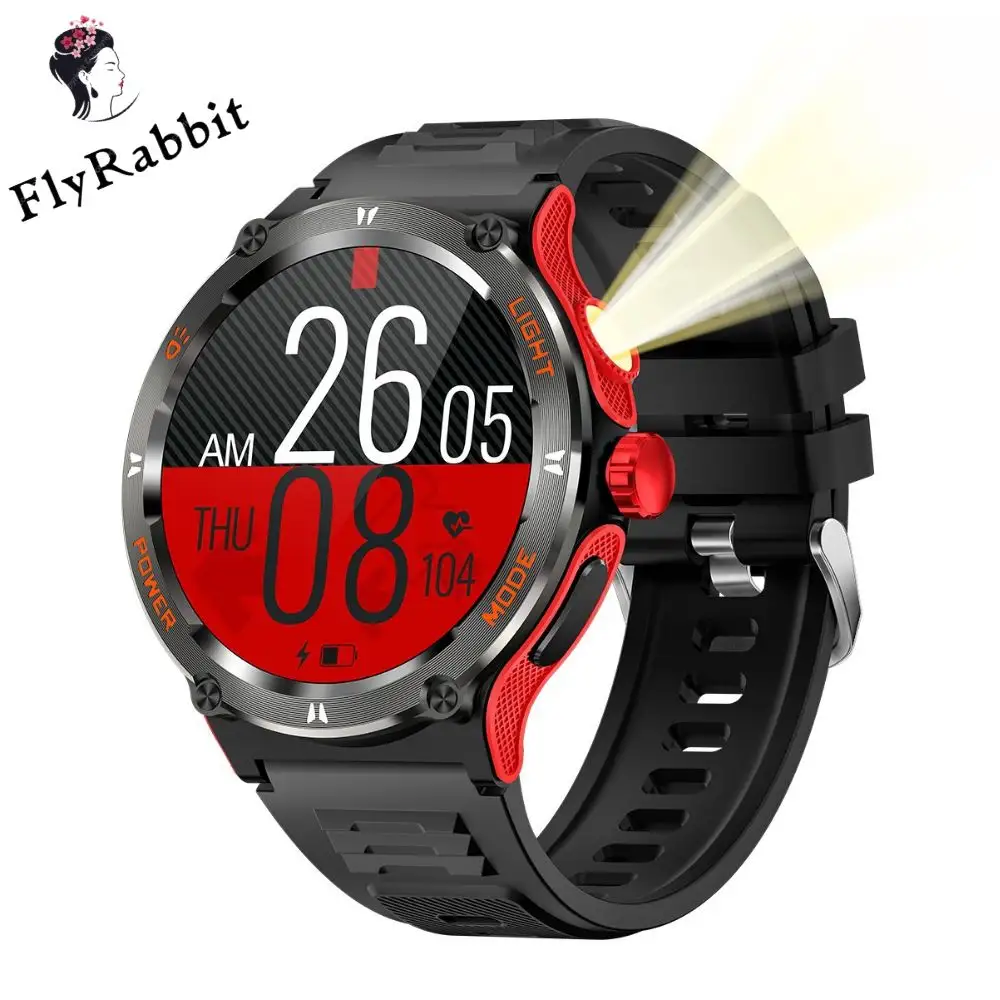 Flyrabbit 2024 pulsera inteligente reloj inteligente hombres con linterna deporte presión arterial 3ATM al aire libre impermeable Smartwatch Android