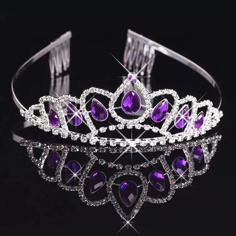 Couronne de princesse en cristal violet, accessoires de mariée, diadème pour enfant