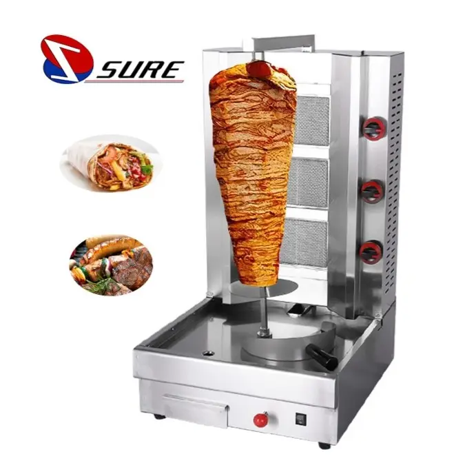 Mesin Shawarma Kebab Komersial/Mesin Pembuat Kebab Doner Makanan Ringan/Mesin Pemanggang Ayam Elektrik Gas untuk Restoran