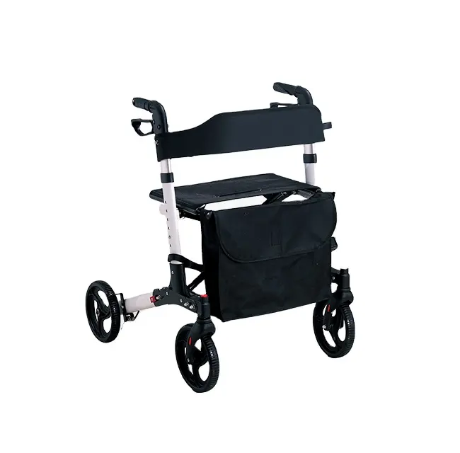 Andador de aluminio para personas mayores con asiento para exteriores, andador, cuatro ruedas