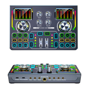 Placa de som para dj, com interface de áudio, portátil, estúdio de produção de podcast com microfone de 3.5mm para jogos ao vivo