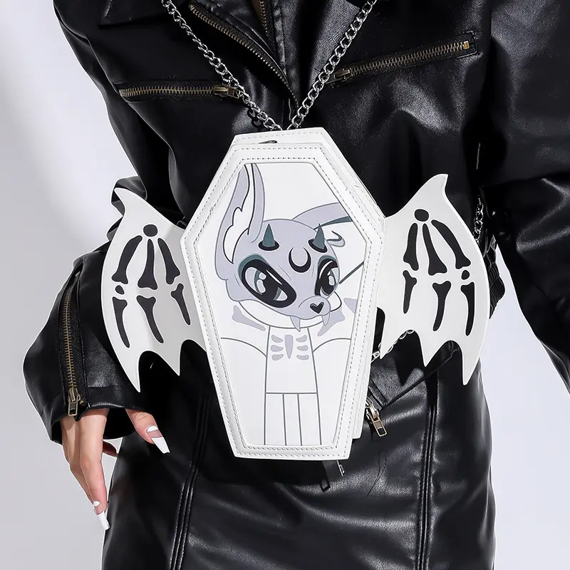 Cartoon Bat Wings Mochila Bolsa versátil Bolsa de ombro do telefone móvel PU couro caixão Satchel Purse Novidade Halloween Sling Bag