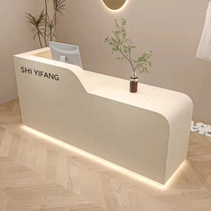 Bàn tiếp tân gỗ tối giản hiện đại với thiết kế bằng đá cẩm thạch sọc vàng có thể tùy chỉnh nội thất văn phòng thương mại - Product Image 1