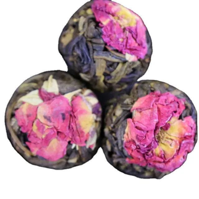 Wholesale Rose Flower Blooming Tea Puer Flavor Tea Ball Cheap Blooming Tea