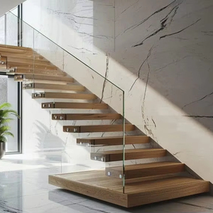 Cảm biến LED ánh sáng trong nhà cầu thang nổi cầu thang thẳng thép carbon Q235 hiện đại 12mm Kính cường lực - Product Image 5