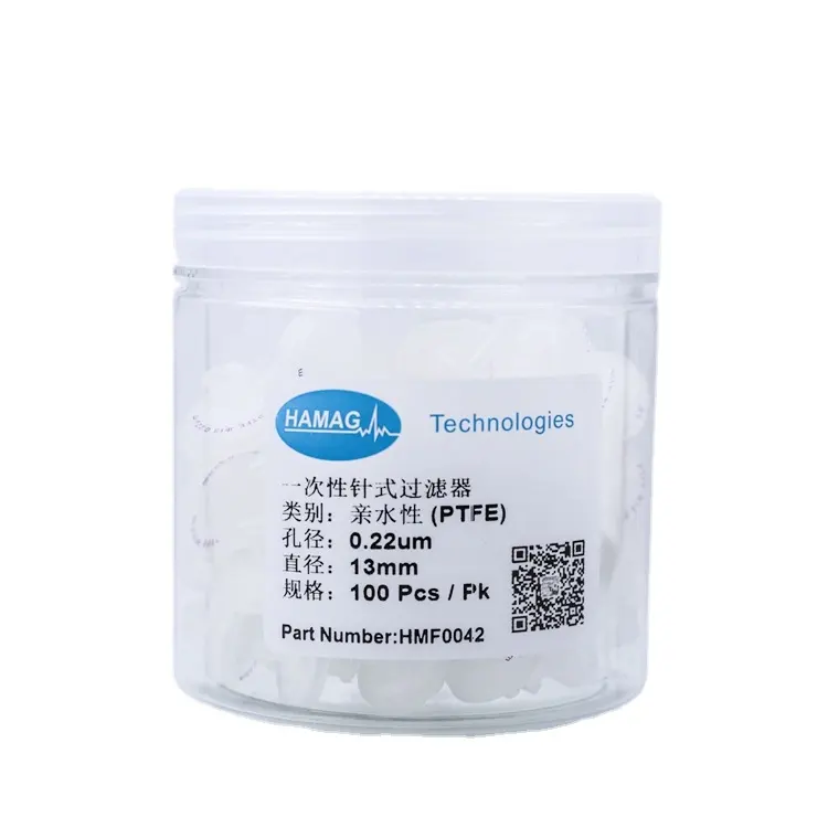 Filtre de seringue hydrophile en PTFE, disponible en Stock, 13mm x 0,22 um