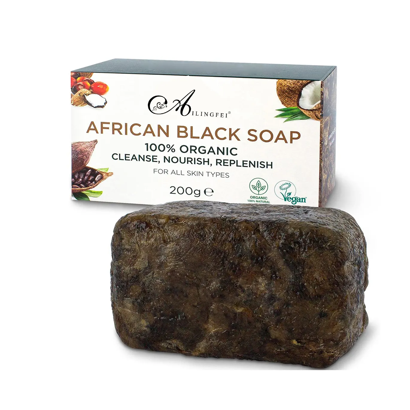 Private Label Organic Raw African Black Soap Packaging personalizzato adulti sapone da toilette femminile 3 anni Savon Noir sapone nero marocchino