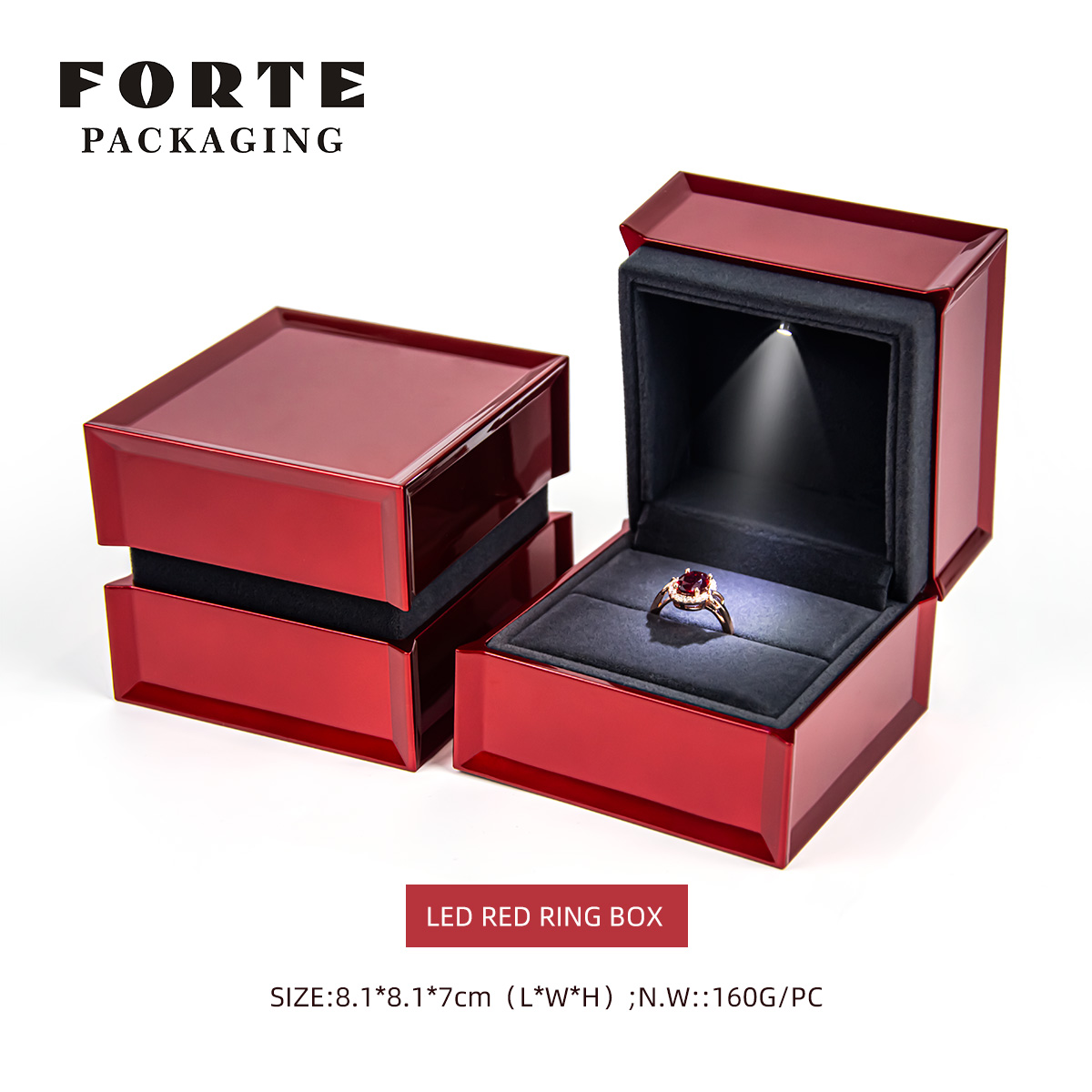Boîte à bague rouge + LED