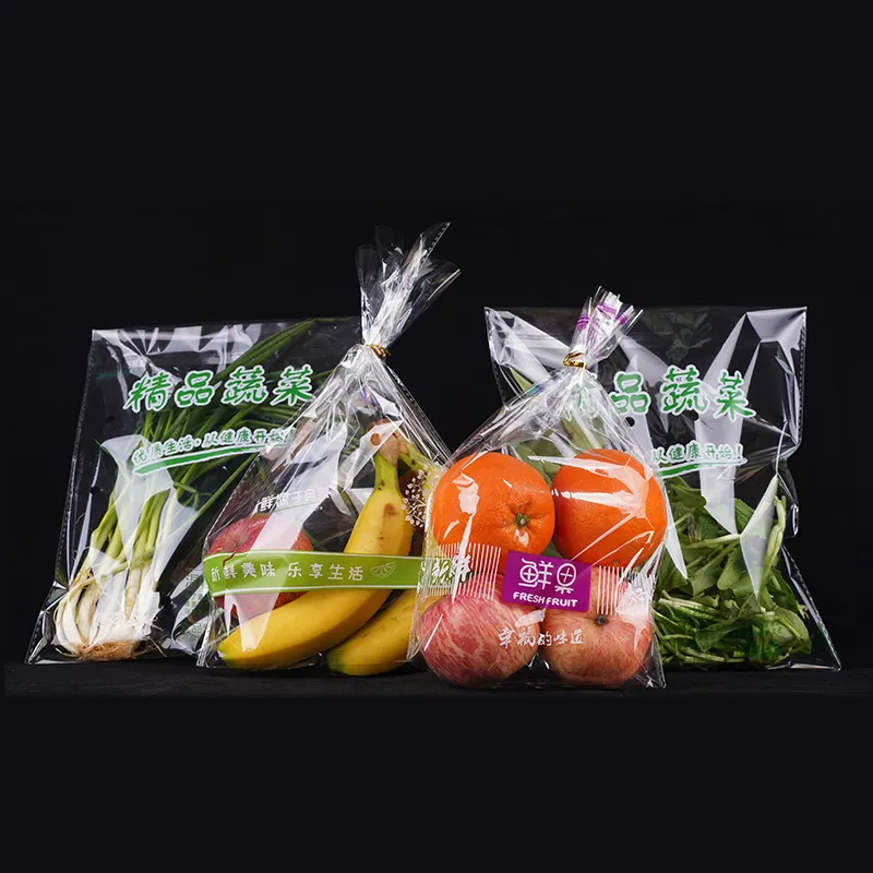 Bolsa de Bopp con agujeros, embalaje transpirable con autoadhesivo impreso, transparente, fruta fresca, lechuga, antivaho