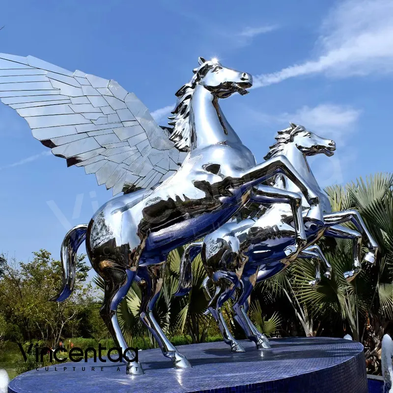Популярная наружная большая Конская скульптура Vincentaa из нержавеющей стали, металлическая скульптура животного на заказ