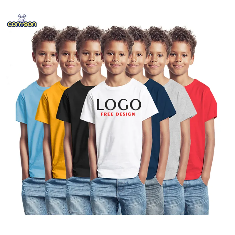 Conyson 도매 사용자 정의 로고 티셔츠 100% 면 O-넥 일반 어린이 짧은 소매 소년 티셔츠 빈 유아 T 셔츠