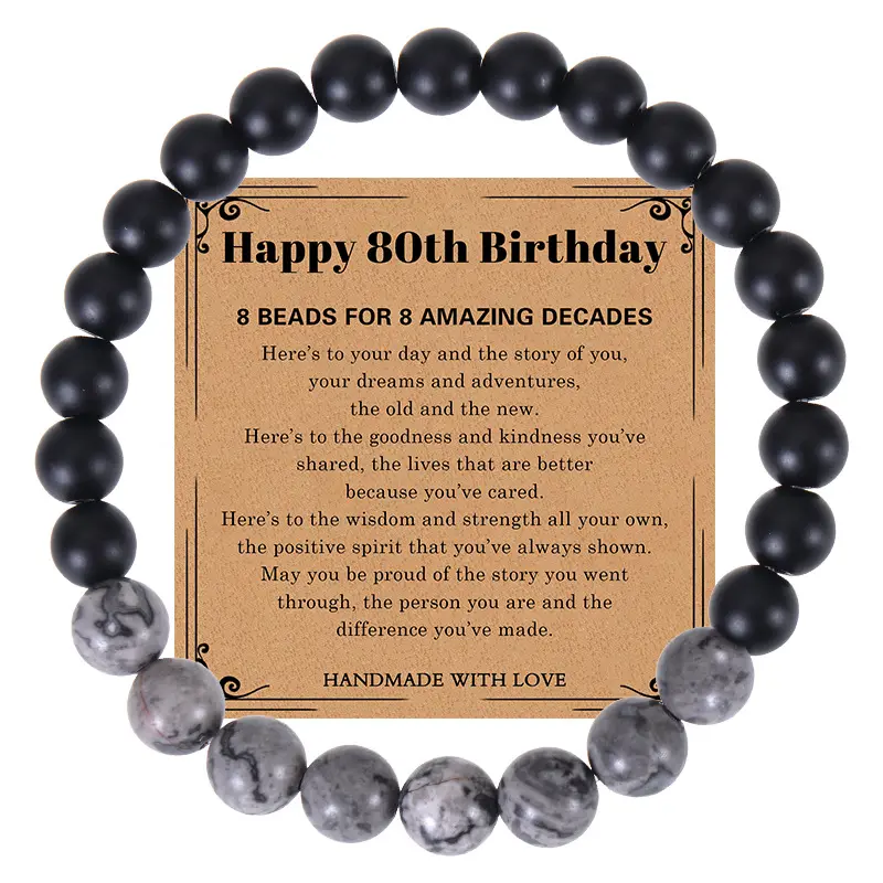 Regalo di compleanno di vendita caldo 30-80 anni braccialetto di carte con bracciale in pietra smerigliata con mappa naturale
