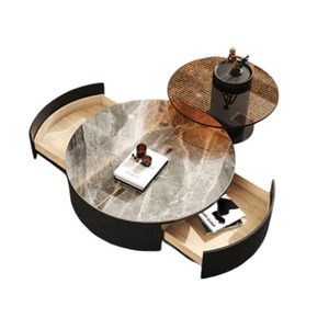 Tùy chỉnh vòng trầy xước kháng thiêu kết đá cẩm thạch đá <span class=keywords><strong>Slate</strong></span> ngói Bàn cà phê và kính Top Side bảng thiết lập với lưu trữ - Product Image 1