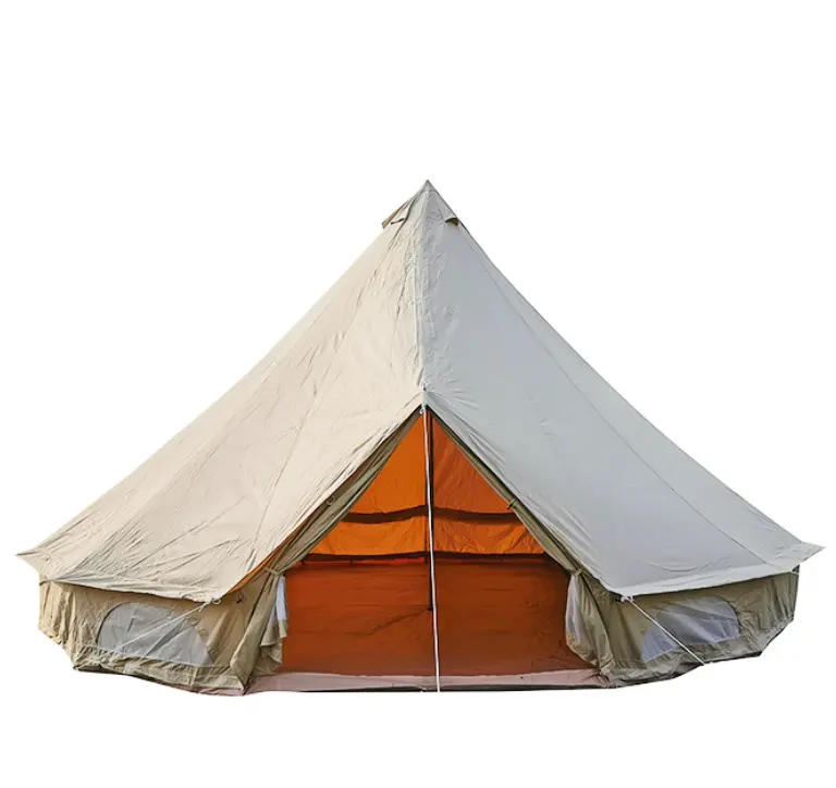 Glamping Luxury 6m 5m 4m waterproof cheap round Canvas Bell Camping Tent With Chimney Hole