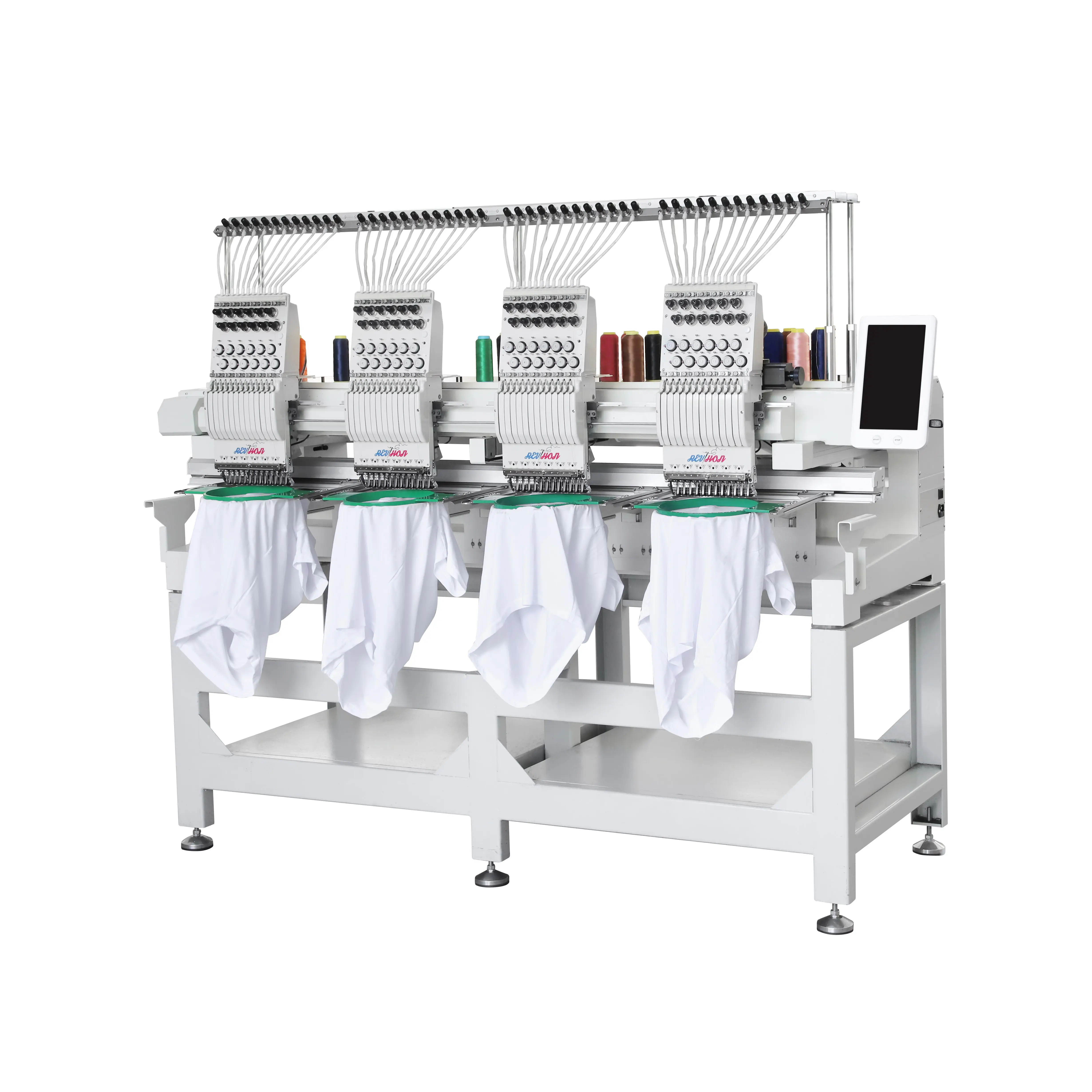 REVHON Machine à broder les t-shirts industrielle de haute qualité automatique avec 4 têtes et 12 aiguilles