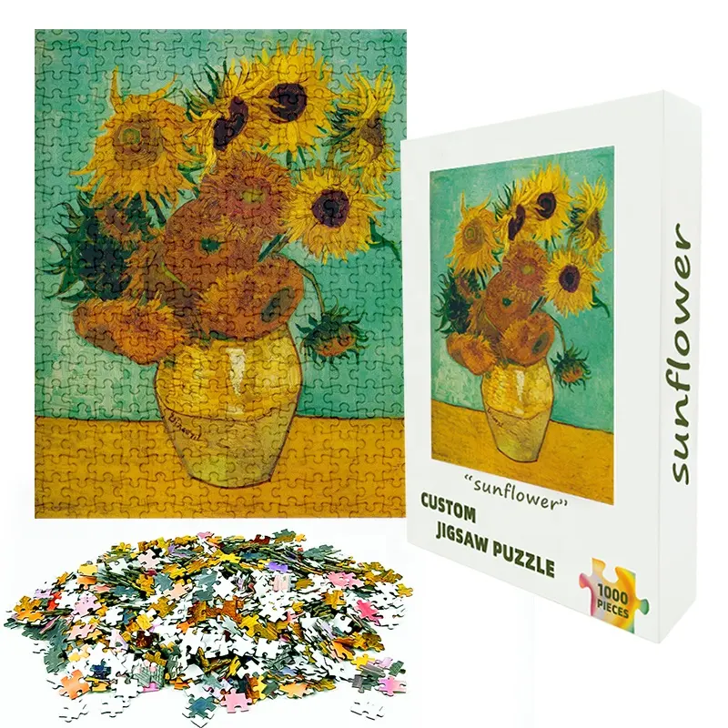 Puzzle puzzle lukisan minyak Van Gogh kustom 1,000 bagian puzzle anak-anak Buka blokir bunga matahari