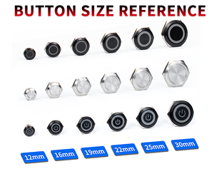 12/16/19/22/25/30mm kısa zamanlı Mini su geçirmez Metal basmalı anahtar Led ışık anlık Momentary Push Button anahtarı 12/24/220V - Product Image 6