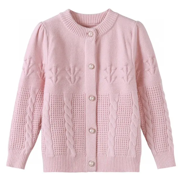 Pull tricoté en laine pour filles style cardigan avec motif rayé doux Nouvelle couche de finition pour bébé pour l'hiver et le printemps Fourniture OEM