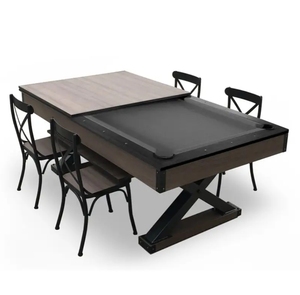 New High-End 7ft Indoor X-Leg Thick Slate <strong>3</strong>-in-1 Multi-Purpose Pool <strong>Table</strong>/Dining <strong>Table</strong> <strong>Set</strong> with 4 Chairs for Home Use - Product Image 1