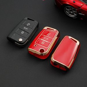 Volkswagen gümüş kenar TPU özel araba anahtarı kapağı için uygun VW Golf PoloTiguan Passat Caddy oto katlanır anahtarlık için Fit - Product Image 6