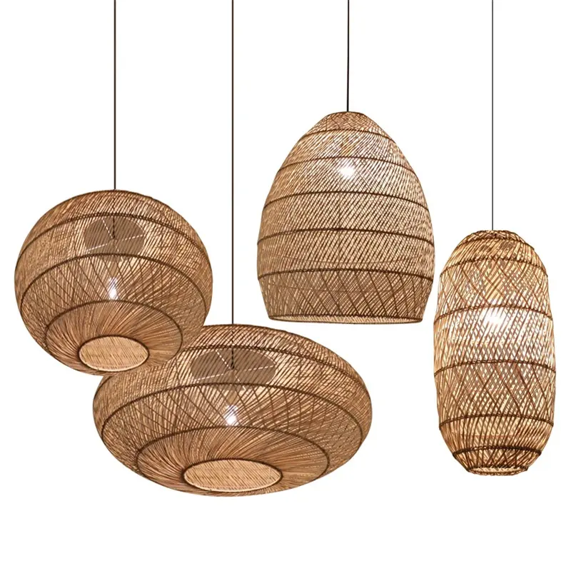 Handgemachte Wicker Hängelampen Rattan Pendel leuchte Bambus Web lampe Seide Pendel leuchte Outdoor Pendel leuchte hängen