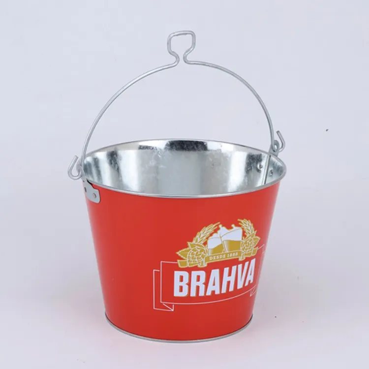 Vente en gros avec logo personnalisé Outils de bar en métal Seau refroidisseur de glace en étain Seau à glace pour champagne et bière avec ouvre-boîte