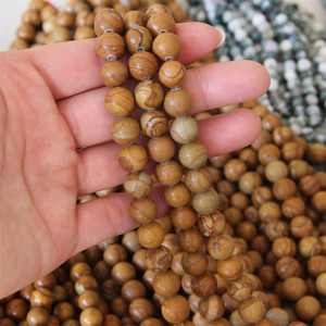 Prix usine naturel brun clair pétrifié bois pierre ronde perles en vrac pour la fabrication de bracelets - Product Image 2