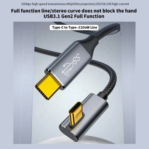 Right Angle USB 3.1 Gen2 Gen 2 Type C to Type C Cable 20V 5A PD 100W USB C Fast Charging Data 10Gbps 4K 60Hz Video Cable