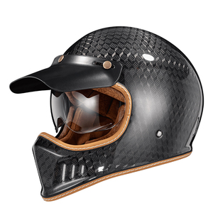 Vintage motosiklet kask DOT sertifikası motokros kask karbon Fiber motosiklet koruyucu kask ağız Lens ile