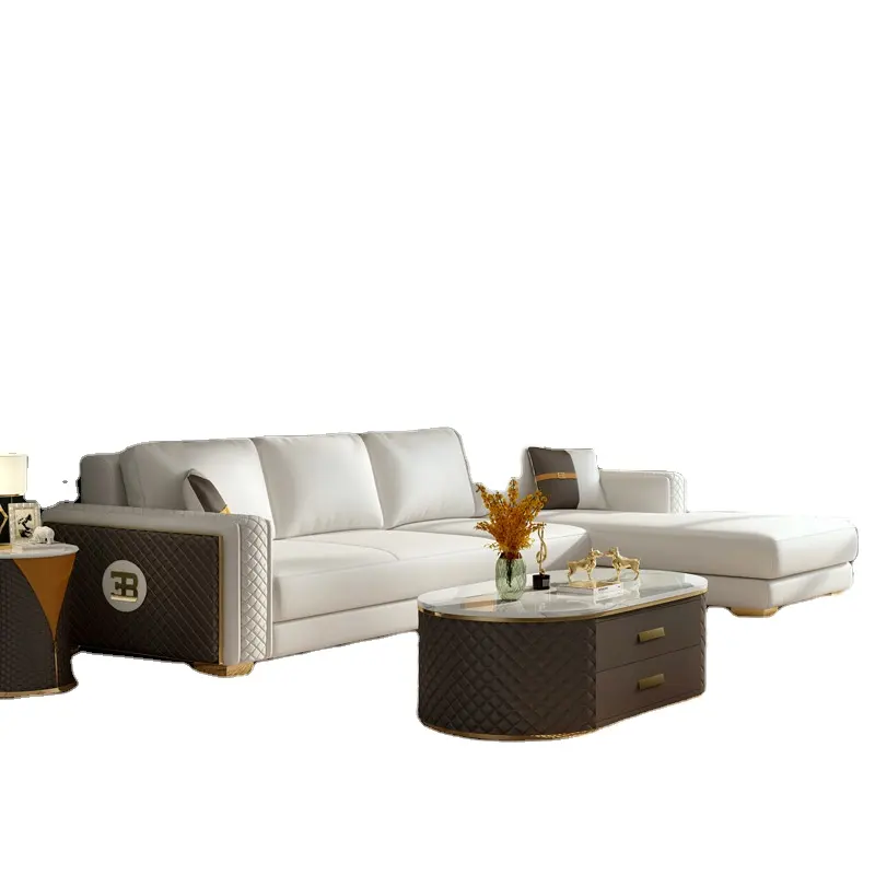 Dubai salão sala de estar móveis para casa, sofá branco de couro antigo do vintage