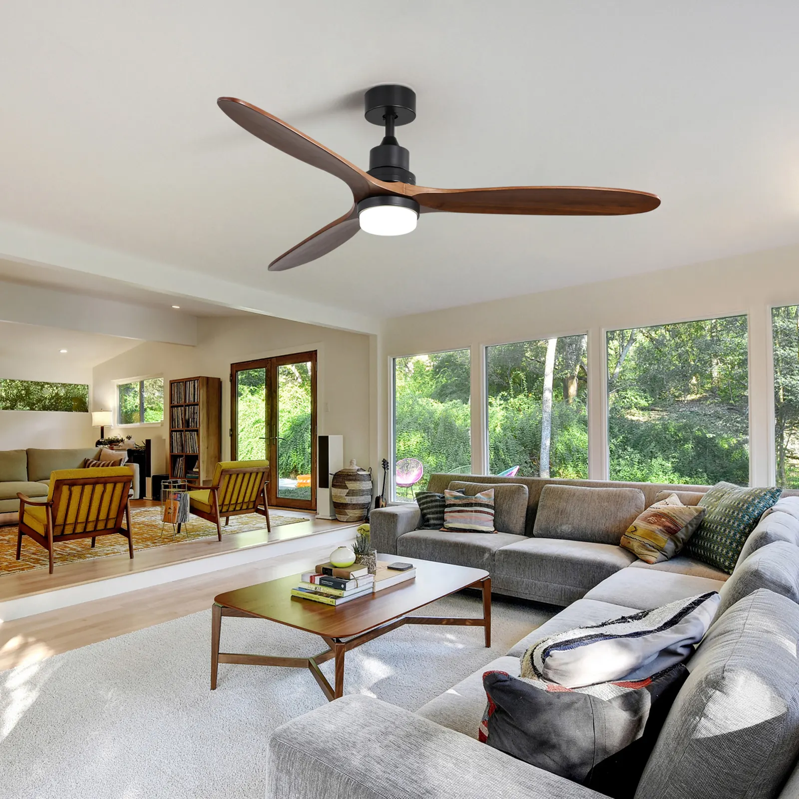 Ventilador de techo de madera maciza con luz, aparato de ventilación con ahorro de energía para decoración del hogar, control remoto