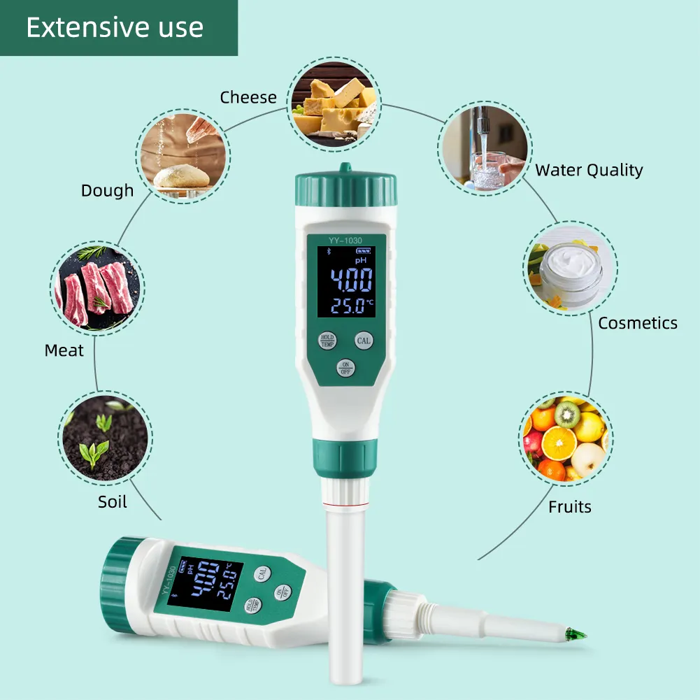 Medidor de acidez alimentar digital, bluetooth, medidor de ph, com tela lcd e atc retroiluminada para carne, queijo, massa