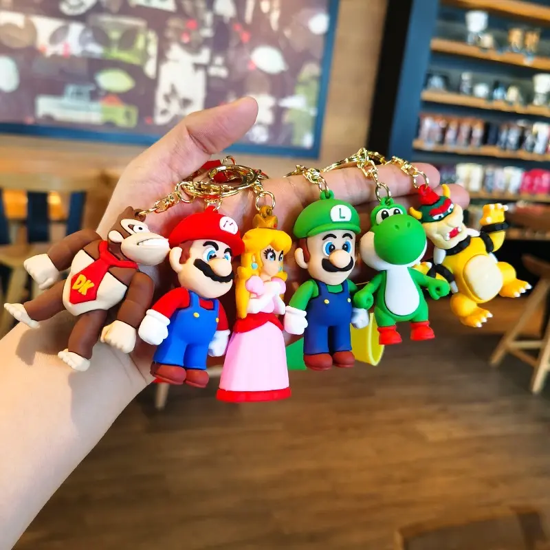 Jogo Mario Bros Luigi Cogumelo Personagem Bonecas dos desenhos animados Super Mario PVC Chaveiro Personalizado 3D Kawaii Mario Silício Chaveiro