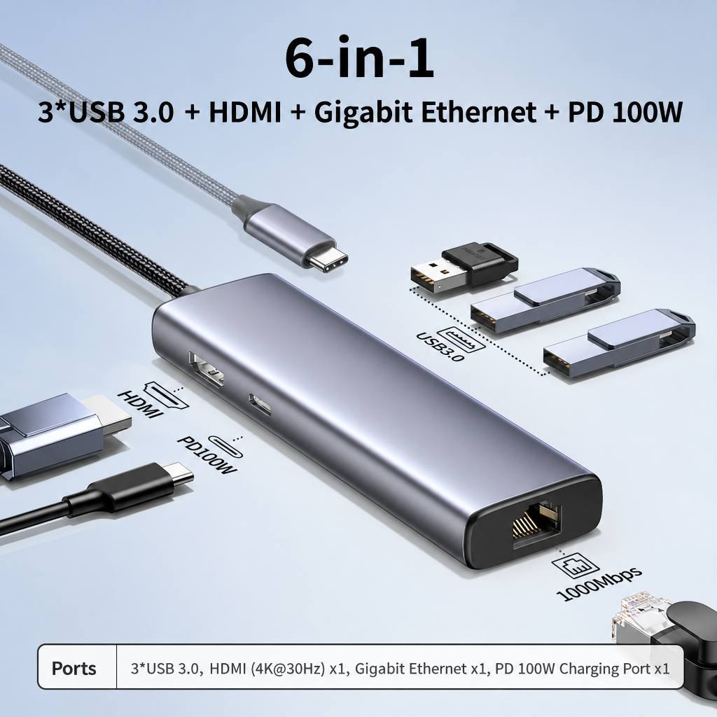 Hub Ethernet professionnel 6-en-1