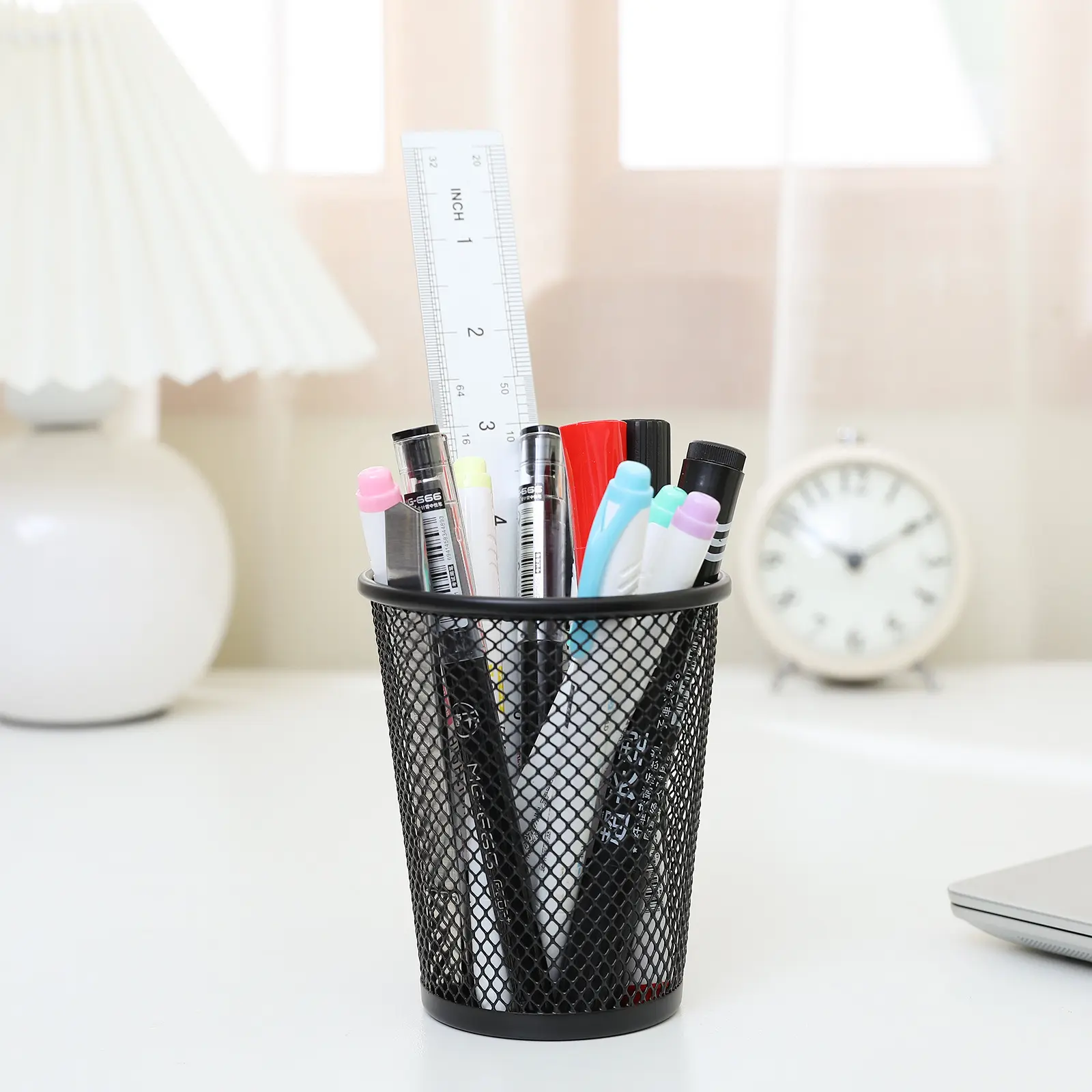 Pasokan kantor Organizer Desktop aksesori kawat hitam Mesh pena tempat pensil untuk alat tulis meja