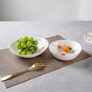 Round Shape Opal Glass Dinner Set with Gold <strong>Rim</strong> Luxury Dinner Tableware 14PCS Bowl Plate Set White Opal Glassware Set - Product Image 2