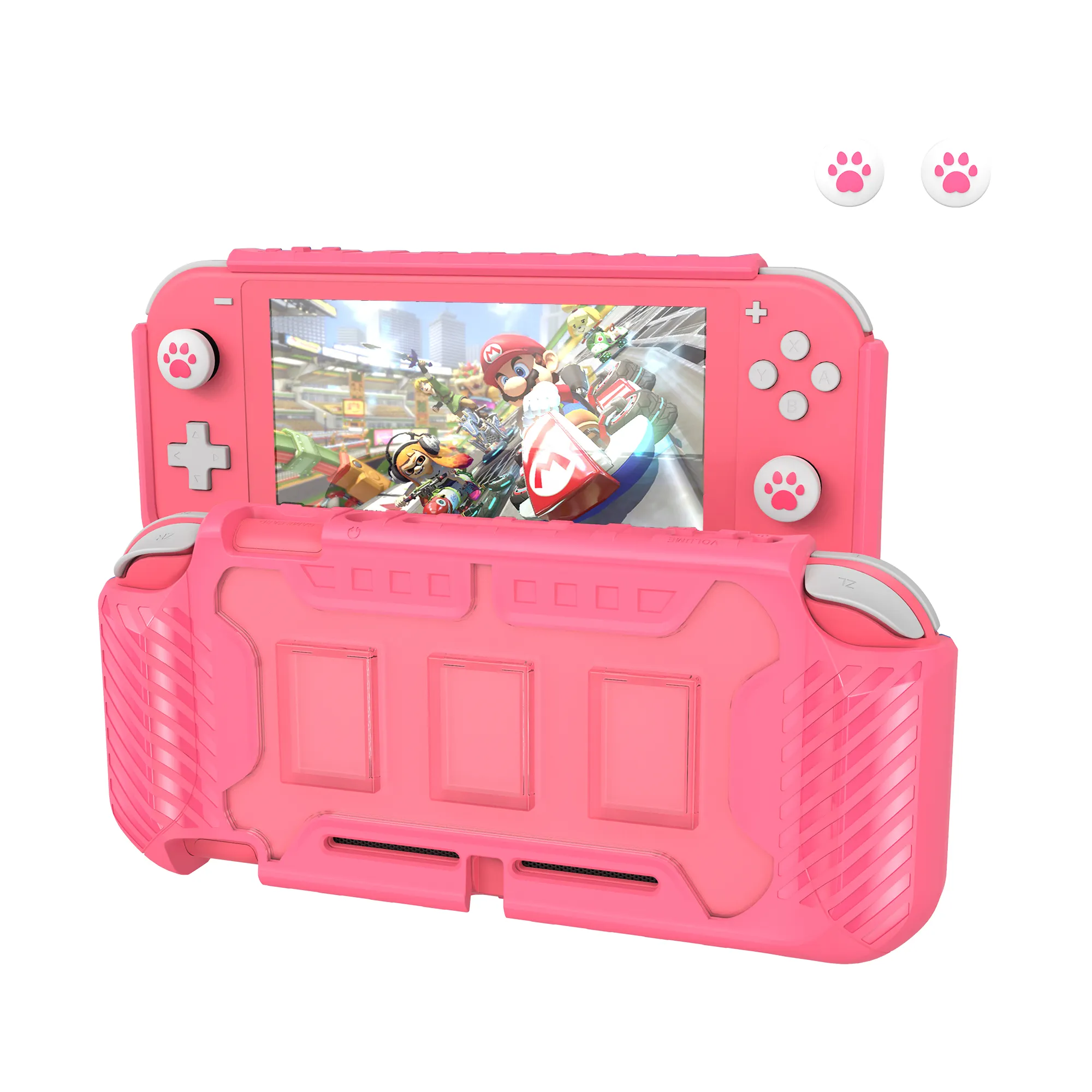 Nintendo Switch Lite用プロテクターケース、サムグリップ付き、女の子用コーラルカラー