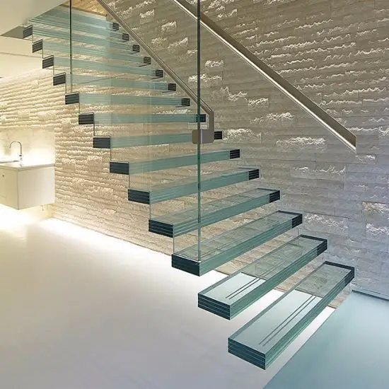 Sistema di vetro pieno pavimento laminato gradini per scale ringhiera in vetro temperato scala corrimano in vendita