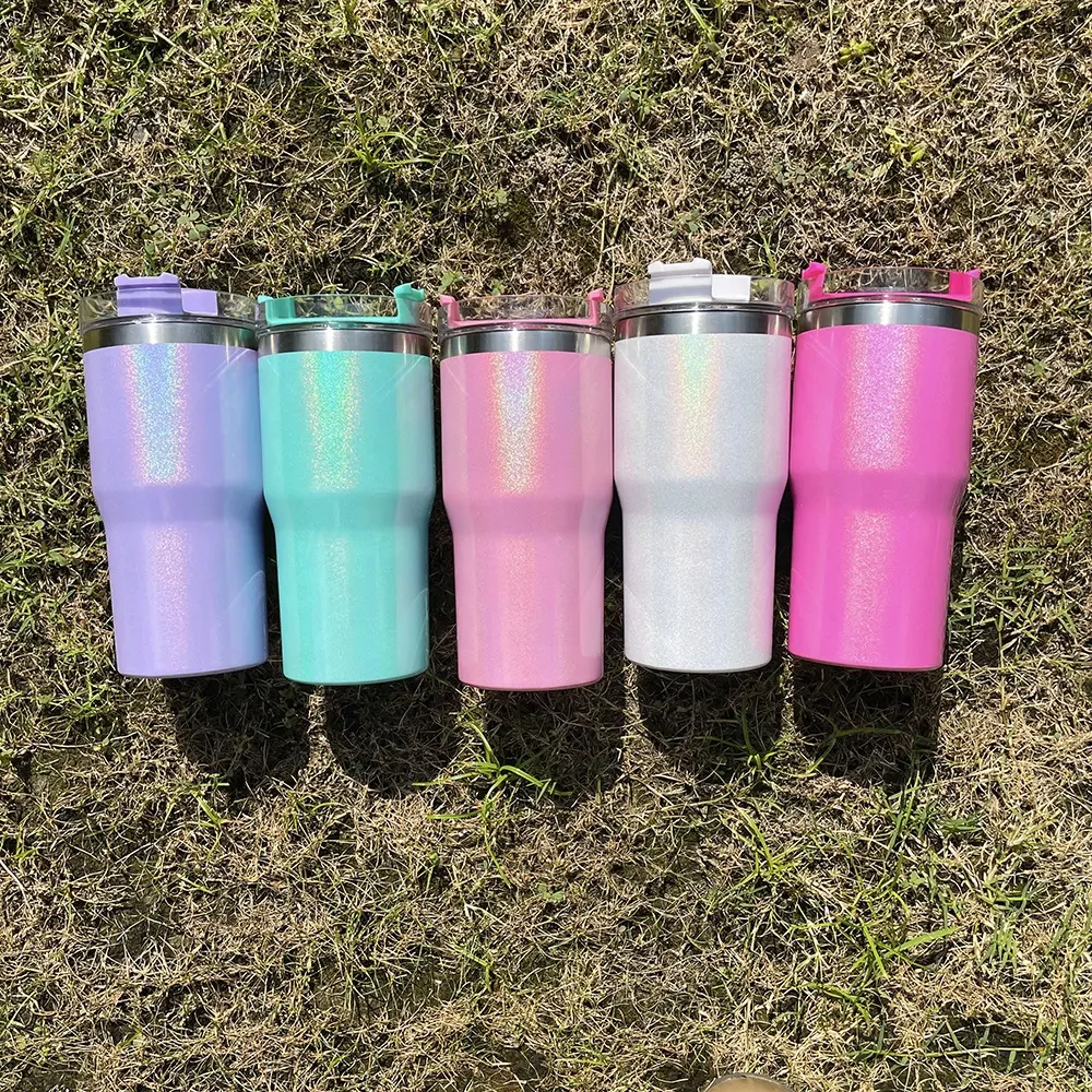 USA warehouse 20oz Kids Holographic Sparkly Shimmer Sublimation Quencher 20oz Kids Student Tumblers Tumbler Water Bottle Mugs
