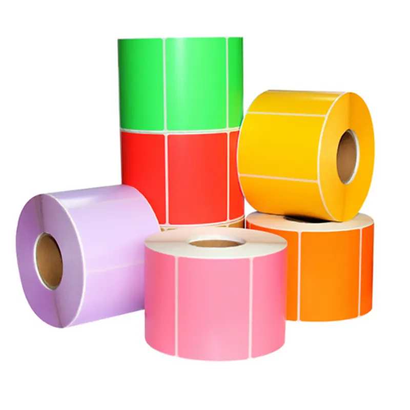 Adesivo de rolo personalizado, de alta qualidade, auto adesivo, colorido, círculo, adesivo térmico direto, papel de vinil, 140g 70g, etiqueta de rolo personalizado, adesivo
