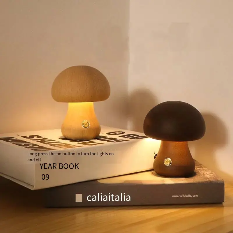 Modern LED Night Light Bateria Alimentado De Madeira Bonito Cogumelo Lâmpada com Toque Interruptor Branco Sombra Quarto Mesa de Cabeceira das Crianças