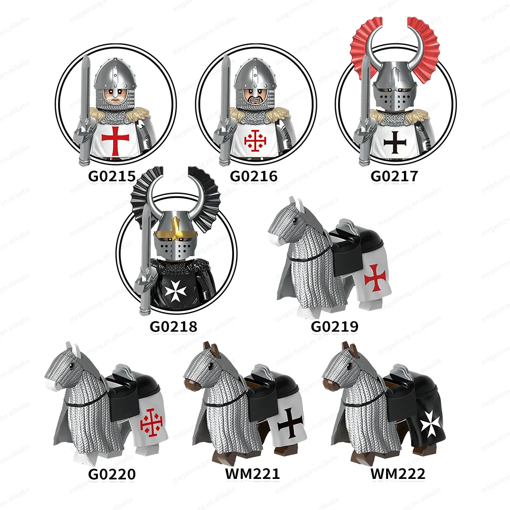 G0128 جنود القرون الوسطى فرسان توتوني عسكري مستشفى الحرب الحصان Minifigs الطابع لبنات بناء للأطفال هدية اللعب