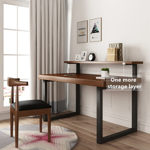2-tier Writing Study <strong>Table</strong> with Storage Shelf Solid Wood Top Laptop <strong>Computer</strong> <strong>Table</strong> Metal Bedroom <strong>Computer</strong> Desk - Product Image 4