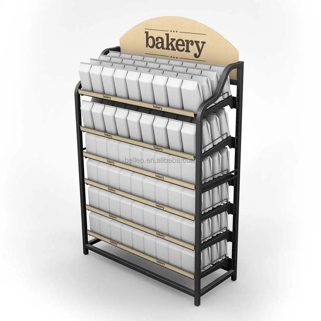 Padaria personalizada Prateleira de exibição piso Metal Display Rack para pão